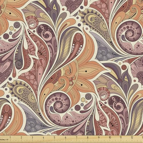 ABAKUHAUS Blumen Gewebe als Meterware, Ethnisches Paisley-Muster, Schön Gewebten Stoff für Polster und Wohnaccessoires, 1M (148x100cm),Braun Beige