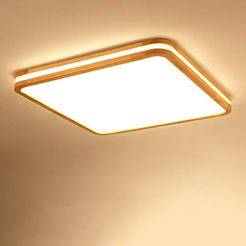 LED Holz Deckenleuchte Lampe Rund rechteckige Holzlampe Warmes Licht Eiche Deckenlampe Innenbereich Moderne minimalistische Doppelschicht Lichtdurchlässigkeit Holz Deckenlampe 24W 45*45CM 2200 Lumen