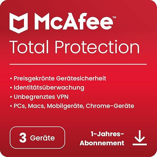 McAfee Total Protection (3 Geräte) 2025 | 12 Monate|Secure VPN, Sicherheitssoftware mit Virenschutz, Kennwort-Manager, Identitätsüberwachung | Digitaler download