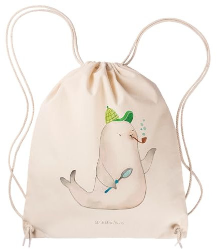 Mr. & Mrs. Panda Sportbeutel Robbe Sherlock - Geschenk, lustige Sprüche, Tiermotive, Tiere, Turnbeutel, Tasche, Turnbeutel Baumwolle, Gute Laune,