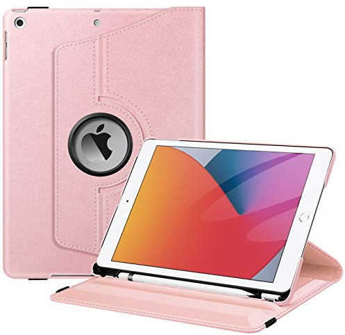 Fintie Hülle für iPad 10.2 Zoll 9.Generation / 8. Gen / 7. Gen (Modell 2021/2020/2019) mit Pencil Halter - 360 Grad Rotierend Stand Schutzhülle Cover mit Auto Schlaf/Wach Funktion, Roségold