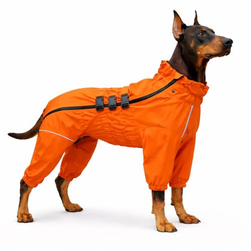 Dogs Waterproof Jacket, Lightweight Waterproof Jacket Reflective Safety Dog Raincoat Windproof Snow-proof Dog Vest for Small Medium Large Dogs Orange 5XL