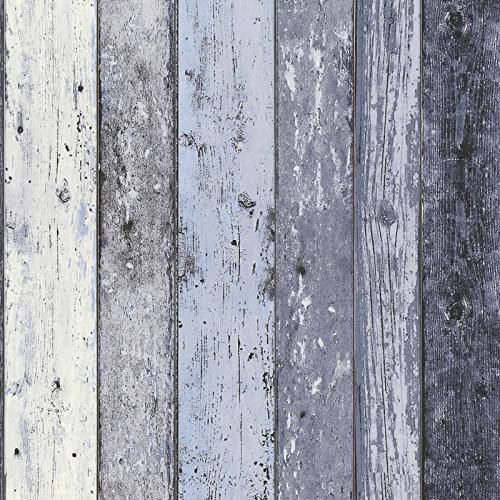 Maritime Tapete in Holzoptik in Grau Blau | Vintage Tapete maritim gestreift | Vliestapete mit Bretter Design ideal für Küche und Schlafzimmer