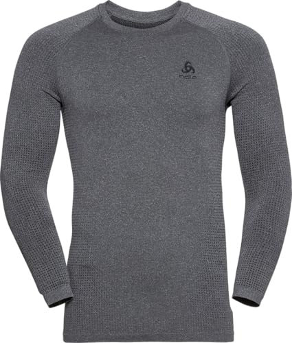 Odlo Herren Bl Top Crew Neck L/S Performance Warm Eco T-Shirt, Grey Melange - Black, M EU