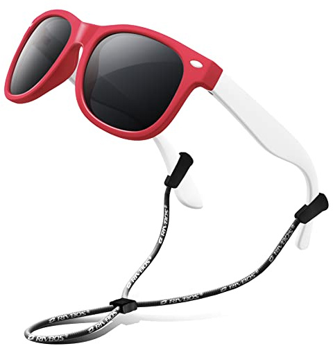 RIVBOS Kids Sunglasses PoRlarized Rubber UV Protection with Glasses Strap for Boys Girls Baby and Children Age 3-10 RBK004-2