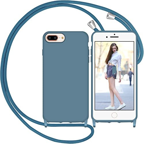 Nupcknn Liquid Silikon Handykette Hülle für iPhone 7 Plus/iPhone 8 Plus/iPhone 6s Plus Hülle Necklace(abnehmbar) Hülle mit Kordel zum Umhängen Handy Schutzhülle mit Band (Ziegelblau, 5.5)