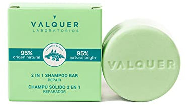 Valquer Laboratorios - 2 in 1 solid shampoo repairer (shampoo and conditioner) - 95% natural ingredients - Damaged hair - Vegan - Protects and repairs - 70 Gr