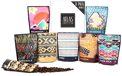 Atlas Coffee Club World of Coffee Discovery Set - Gourmet Coffee Gift Sampler - 8-Pack Variety Box of the World’s Best Single Origin Coffees - Whole Bean