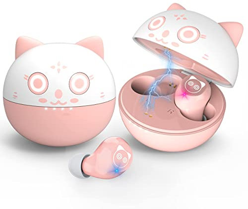 Cuffie Bluetooth, Gatto Rosa Auricolari Bluetooth 5.0 Senza Fili con Controllo Touch e Microfono, 32 Ore di Riproduzione Impermeabile IPX5 Bassi Profondi Cuffie per iPhone/Samsung/Xiaomi/Huawei