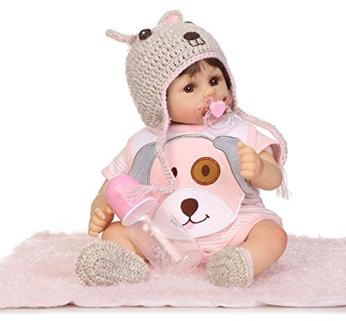 iCradle Schöne 17 Zoll Reborn Baby Doll Lebensechtes Kleinkind Mädchen Silikon Vinyl Realistische Puppe Schwarze Haut