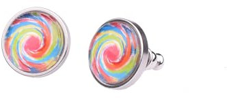 Adi Modeschmuck Ohrstecker 'Isa', originelle farbige Ornamente unter einem 12mm Glas Cabochon, handgefertigt in Berlin (Buntes Motiv 2)