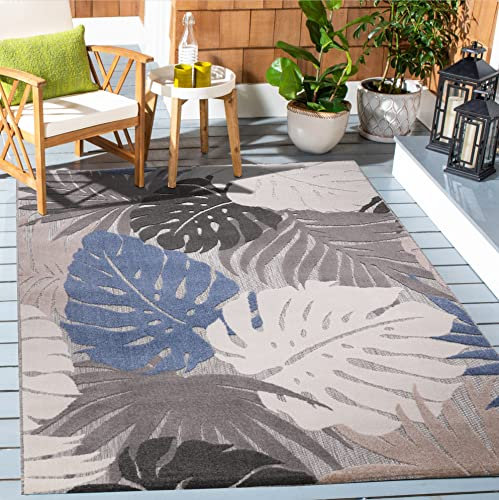SANAT Outdoor Teppich Wetterfest - Outdoorteppiche für den Innen und Außenbereich, Balkon Teppich Wasserabweisend, Strapazierfähige Teppiche für Terrasse Garten und Wohnzimmer, Blau-Beige 140 x 200 cm