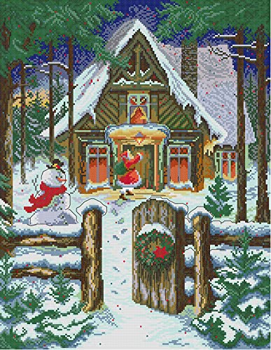 Awesocrafts Kreuzstich Stickpackungen Vorgedruckt Der Weihnachtsmann kommt Bilder Vorlagen Sticken Set Vorgedruckt 14CT 2 Stränge