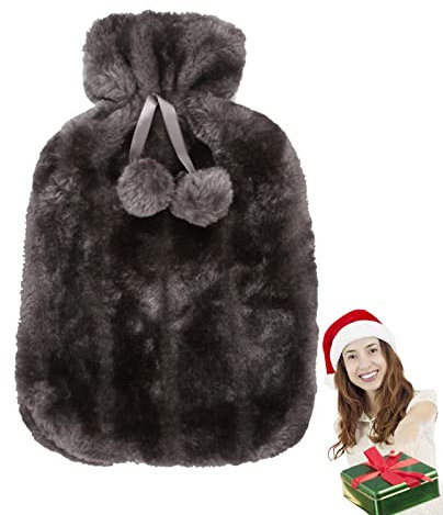 Hot Water Bottle Cover,2 Liter Soft Faux Plush Fur Cute Hot Water Bottle Cover,Hot Water Bottle Cloth Helps Relieve Muscle Aches Menstrual Cramps 6-8 Hours To Keep Warm, Grey