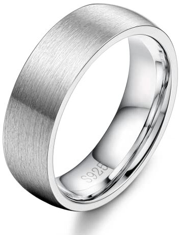Diamday 925 Sterling Silber Ring für Damen Herren Silber Gebürstet und Mattiert Ehering Schlicht Einfach Hochzeitsring Verlobungsring Trauringe Fingerring Comfort Fit 6mm 57