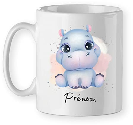 Mug tasse bébé animaux hippopotame personnalisé prénom cadeau enfant