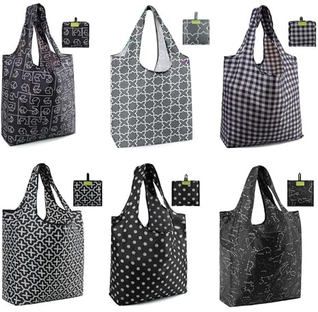 BeeGreen Gifts Bag Reusable Grocery Bags Foldable Shopping Bags For Groceries 6 Pack Cute Holiday Cloth Bags With Handles Large Tote bag Bulk Polyester Heavy Duty