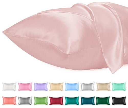 Lirex Lot de 2 Taies d'oreiller Satin, Similaires à la Soie, Infroissables, Satinées Housse d'oreiller Douces Prend Soin de Votre Peau et Antichute de Cheveux (Rose Clair, 50 x 90 cm)