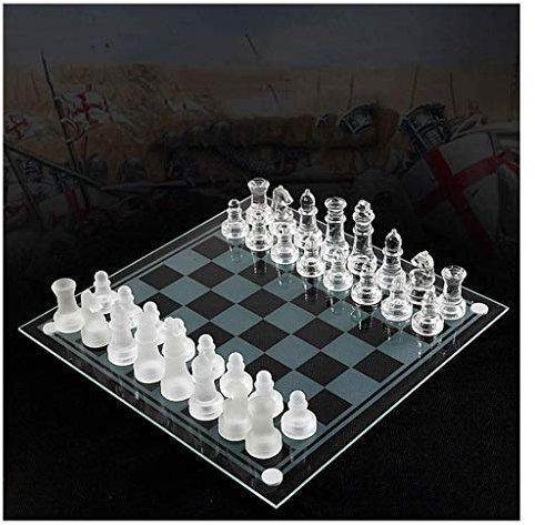CAZARU Juego de ajedrez de Gama Alta, Pieza de ajedrez de Cristal Especial, Tablero Mate Blanco y Negro de Moda Simple, Juego Tradicional, Entretenimiento al Aire Libre