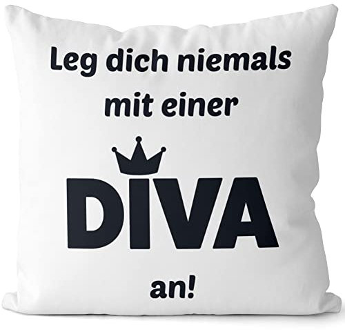 JUNIWORDS Kissen, Leg Dich Niemals mit Einer Diva an!, Weiß-Hellblau, 2-farbig (1009577)