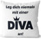 JUNIWORDS Kissen, Leg Dich Niemals mit Einer Diva an!, Weiß-Hellblau, 2-farbig (1009577)