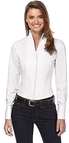 Vincenzo Boretti Chemisier Femme, légèrement cintré, Tissu Infroissable et Respirant - agréable à Porter, 100% Coton, col Calice, Manches Longues, uni Blanc 40