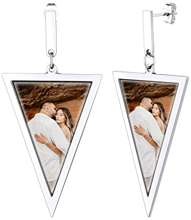 Supcare Frauen Ohrringe Damen Umgekehrtes Dreieck mit Foto Text Custom Männer Witzig Mode Casual Ohrstecker Edelstahl Ohrschmuck Boho Sommer Liebeskind Modeschmuck Silber Ohrringe für Herren Vater
