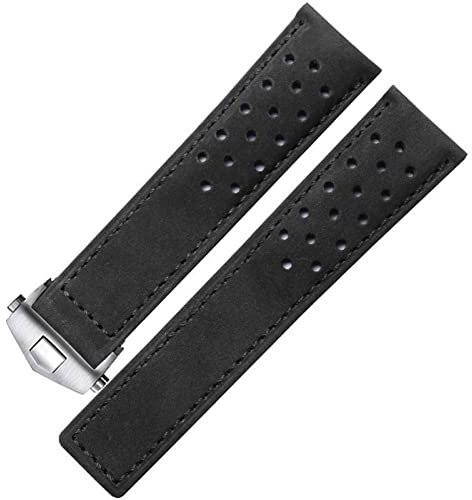BONOOL Echtes Lederarmband für Tag Heuer-Uhrenarmband mit Faltschließe, 20 mm, 22 mm, grau, schwarz, braun, Rindsleder