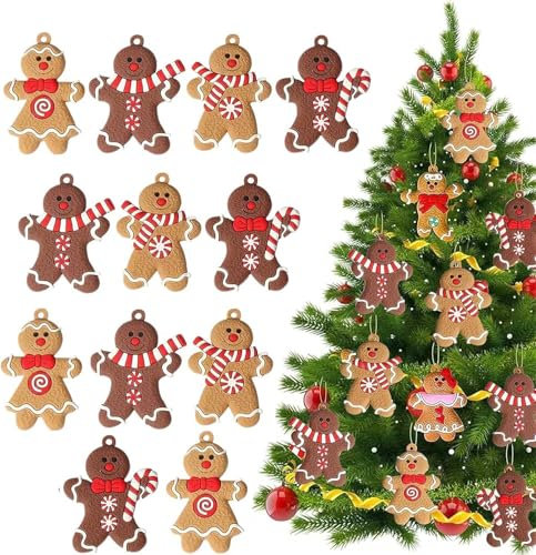 SansRealmL Lebkuchenmann Deko,12-Stücke Lebkuchenmann Weihnachtsbaum Dekoration,Lebkuchenmann, der zur Dekoration oder als Anhänger am Weihnachtsbaum aufgehängt Werden kann,weihnachtsbaumschmuck