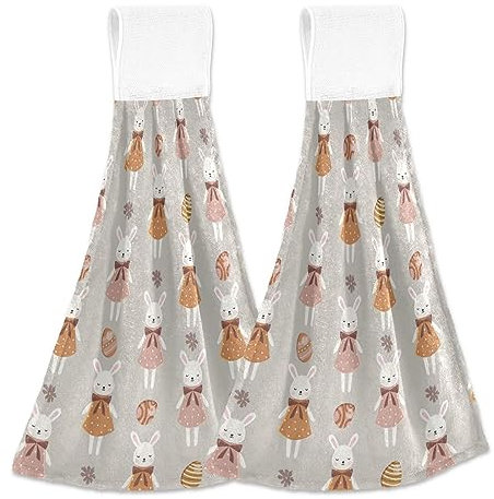 linqin Osterhasen Waschlappen mit Aufhängeschlaufe, 2 Stück, Handtücher mit Hakenschlaufe, Handtücher, Waschlappen