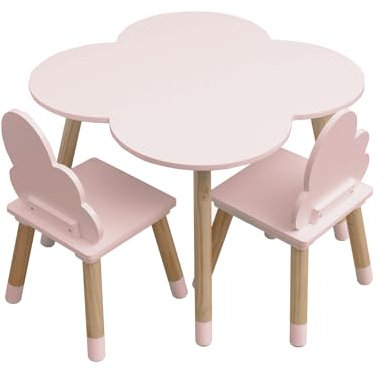 Rebecca Mobili Kinder-Tisch und 2 Stühle Set, zur Zimmerdekoration im Kinderzimmer, Rosa Braun, MDF Kiefer - Abmessungen: 44 x 60 x 60 cm / 50 x 25 x 25 cm - Art. RE6899