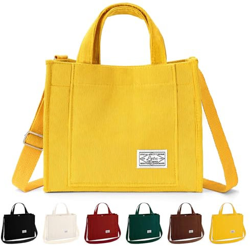 Taeku Cord Tasche, Damen Groß Handtasche Lässig Umhängetasche mit Reißverschluss Mode Schultertasche Shopper Henkeltasche für (Gelb)