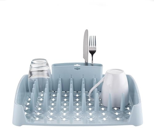 Minky Dish Drying Rack & Cutlery Holder, Space-Saving, Large Capacity for Kitchen Counter, Durable Drying Rack for Dishes and Utensils, Made in The UK (Slate Blue)