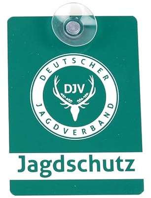 DJV-Autoschild | Jagdschutz | Einfache Befestigung | Hochwertig verarbeitetes Schild mit Saugnapf | hitzebeständiger Kunststoff | 9 x 12,5 cm