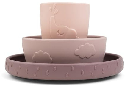 Done by Deer Stick&Stay Geschirr-Set Deer friends Rosa - Kinderteller, Schüssel und Trinkbecher aus 100% Silikon in Lebensmittelqualität