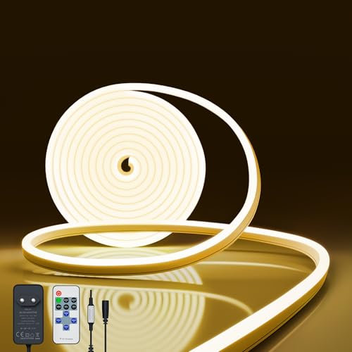 NELUX Neon LED Strip 2 Meter Warmweiss Streifen Wasserdicht Lichtband Aussen Outdoor. LED Band Light Stripe Warmweiß Aussenbereich Außen Lichtleiste. Inklusive Fernbedienung Dimmbar und Netzteil 12V