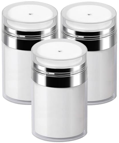 Mluchee 3Pack 3.5Oz Airless Pump Jars Lotion Container, Pump Bottle Dispenser Drunk Elephant Moisturizer Containers For Cream, Empty Makeup Bottle Cosmetic Jar