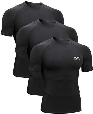 MEETYOO Men's Black Compression Shirt, Short Sleeve, M, Sports, Running, Gym
