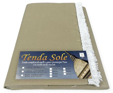 TENDA SOLE DA esterno GIARDINO balcone BEIGE Unito in Acrilico CONFEZIONATA in 6 Misure - Cm. 200 x 350