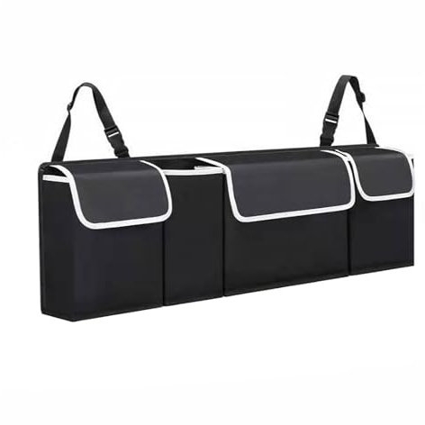 ASelected Boot Organiser 90x25x12CM Storage With Adjustable Straps for SUV Collapsible Multi Compartment Trunk Organiser Waterproof PVC, Boot Tidy, Space Saving (Black)