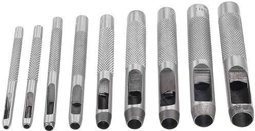 Set di 9 Fustelle in Acciaio per Cuoio, Lamiere, Stoffa, Plastica e Legno – Punzoni Rotondi di Alta Qualità per Foratura, Perfetti per Lavori Artigianali, Fai-da-Te e Professionali (grigio, 9)