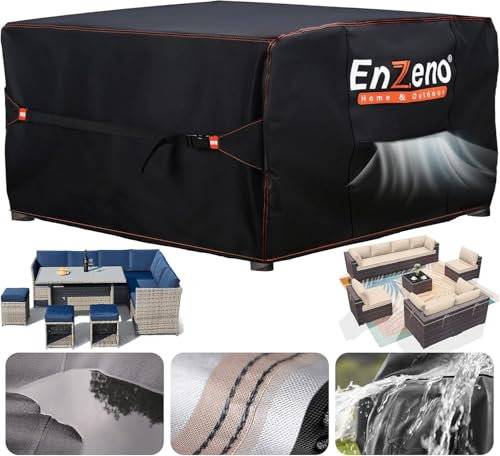 Enzeno Cube Garden Furniture Covers Waterproof for Outdoor, patio Rattan Cube Set Cover outside, Heavy Duty Oxford Fabric Garden Square Table Cover with Air Vent (300 * 300 * 90 cm)…