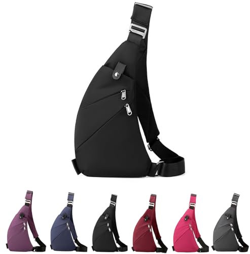 Anti Diebstahl Umhängetasche Herren,Brusttasche Herren,Schultertasche Herren Wasserabweisender,Mini Sling Crossbody Bag für Workout, Wandern,Radfahren und Reisen (Schwarz)