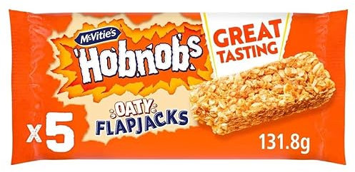 McVities Hobnobs Oaty Flapjacks, Pack of 5, 131.8g, Rolled Oats Baked with Oaty Biscuit Pieces, Syrup and Butter, Baked with 100% Wholegrain Oats, Suitable for Vegetarians