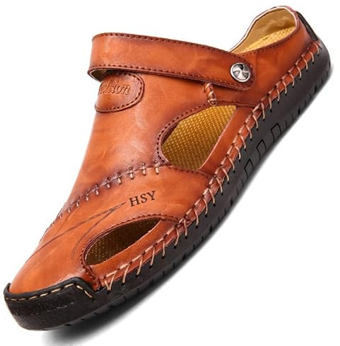 SWZEC Cairoe Atmungsaktive Ledersandalen für Herren