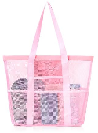MultiValue Borsa Mare, Essenziale per la Famiglia Borsa da Doccia Grande Capacità Borsa da Spiaggia in rete con Tasca Opaca con Cerniera Borsa da Spiaggia per la Piscina Picnic Viaggio (Rosa)