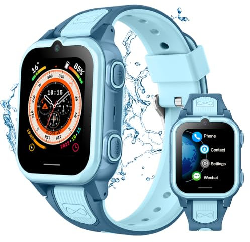Zeerkeer Reloj Inteligente Niño con Llamada SOS,1,52‘ Pantalla Táctil Smartwatch con GPS,650mAh IPX7 4G Videollamada,geovalla Registro histórico Monitorización del sueño Regalos para Niñas Niños Azul