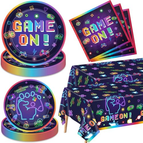 Décorations d'anniversaire de jeu vidéo pour 40 à 122 pièces, assiettes, serviettes, nappes, fourchettes pour garçons, manette de jeu, fournitures de fête