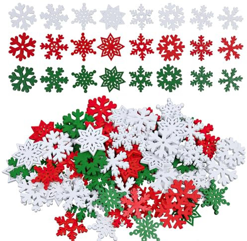 100 Stück Holz Weihnachtsdeko Schneeflocken Deko, Streudeko Weihnachten Holz, DIY Tischdeko Winter, Wiederverwendbar Konfetti für Tischdeko Weihnachten, Christbaumschmuck, Neujahr Geburtstag Party
