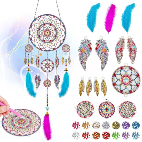 Ainiv Geschenk Mädchen 5-6-8-11 Jahre, DIY Diamond Painting Mosaic Windspiele, Diamond Painting Traumfänger Bastelset Kinder ab 6 Jahre Spielzeug Geschenke für 9 10 12 Jährige Mädchen Geschenkideen
